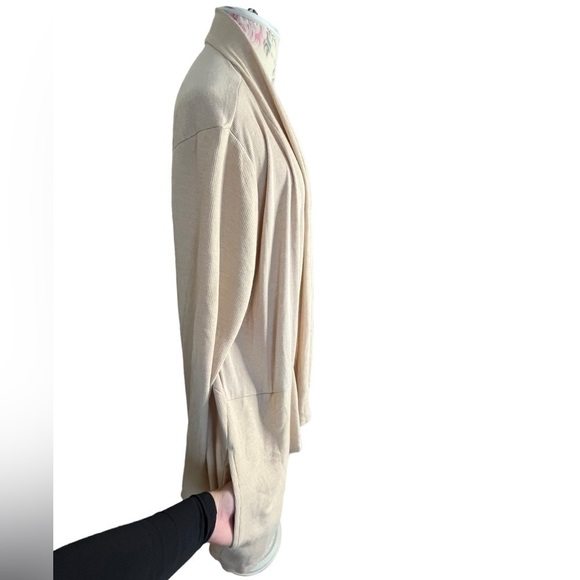 LOGO Lounge Duster Cardigan long length, beige, plus size, cozy travel size 2X - Picture 7 of 16